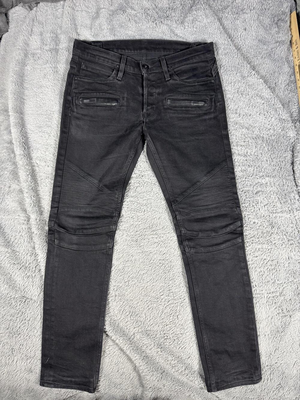 Hudson Jeans Mens 32x30 Black Charcoal Wash Slim Skinny Moto Biker Denim Stretch